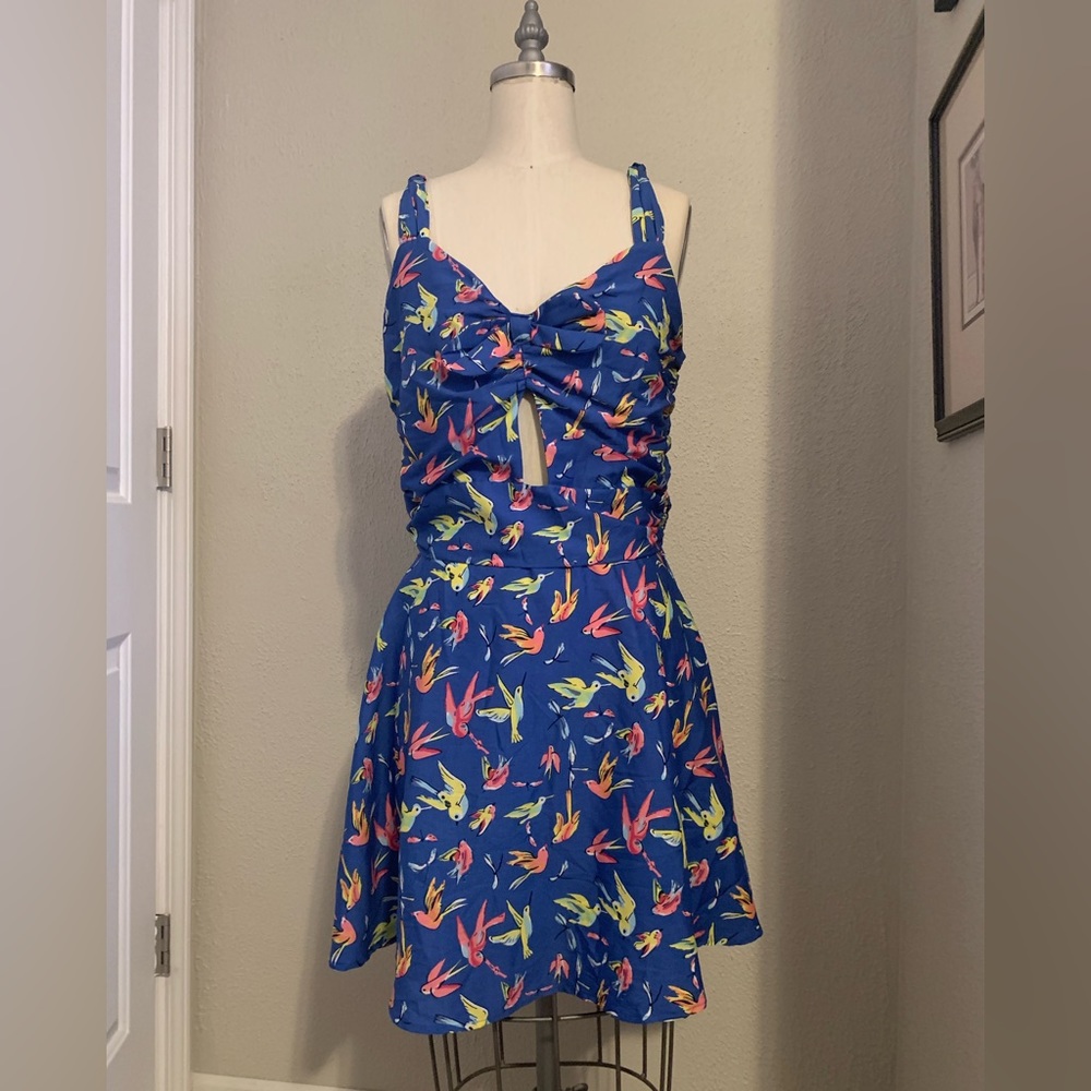 Liquorish brand colorful bird mini dress. Medium/Large
